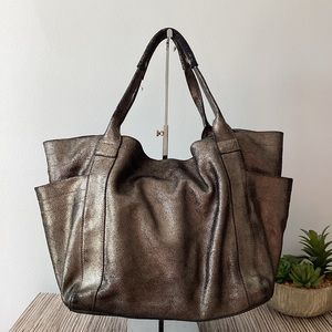 Anat Marin Metallic Pewter Leather Slouchy Tote Handbag